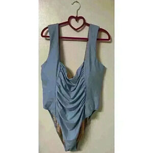 J Crew Womens Swimsuit 24 Ruched Squareneck One Piece Blue Mist BF179 NWT
